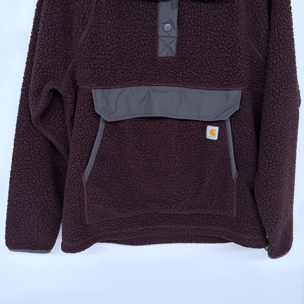Carhartt Womens Relaxed Fit Fleece Pullover Medium Brown 0J4991-W Snap Front - Picture 3 of 7